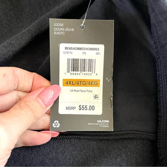 UNDER ARMOUR Rival Fleece Pants Men’s SIZE 4XL Black Sweatpants Straight Leg NWT - Picture 12 of 16